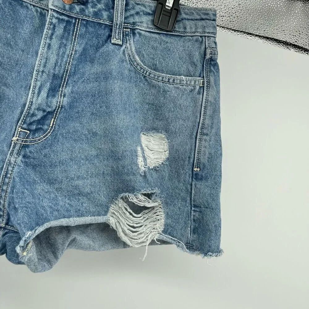 Arizona Jean Co High Rise Distressed Denim Shorts Juniors 11 Blue Cutoff - Picture 6 of 14